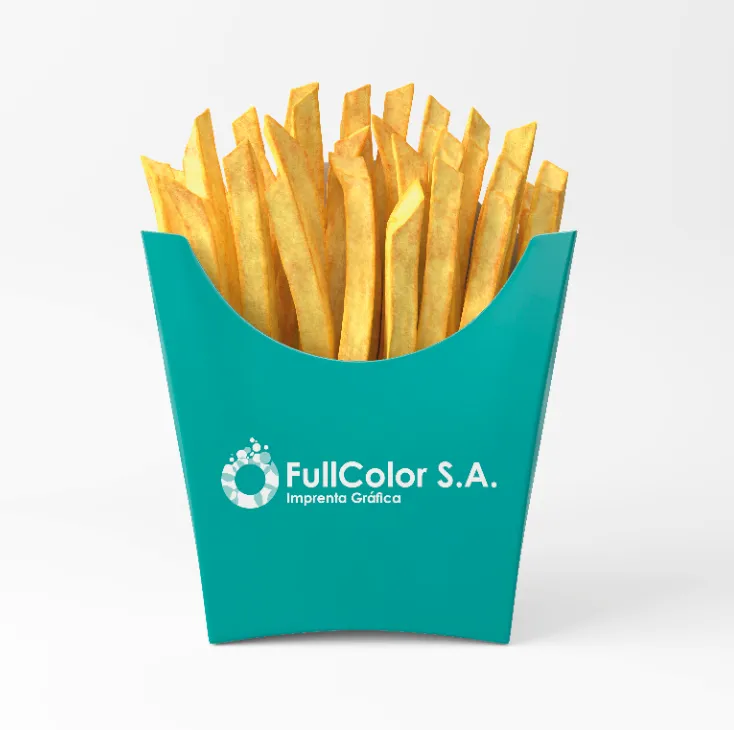 Caja papa fritas (4/0 cmyk, Troquel Nuevo, Abierto sin pegado, Triplex)
