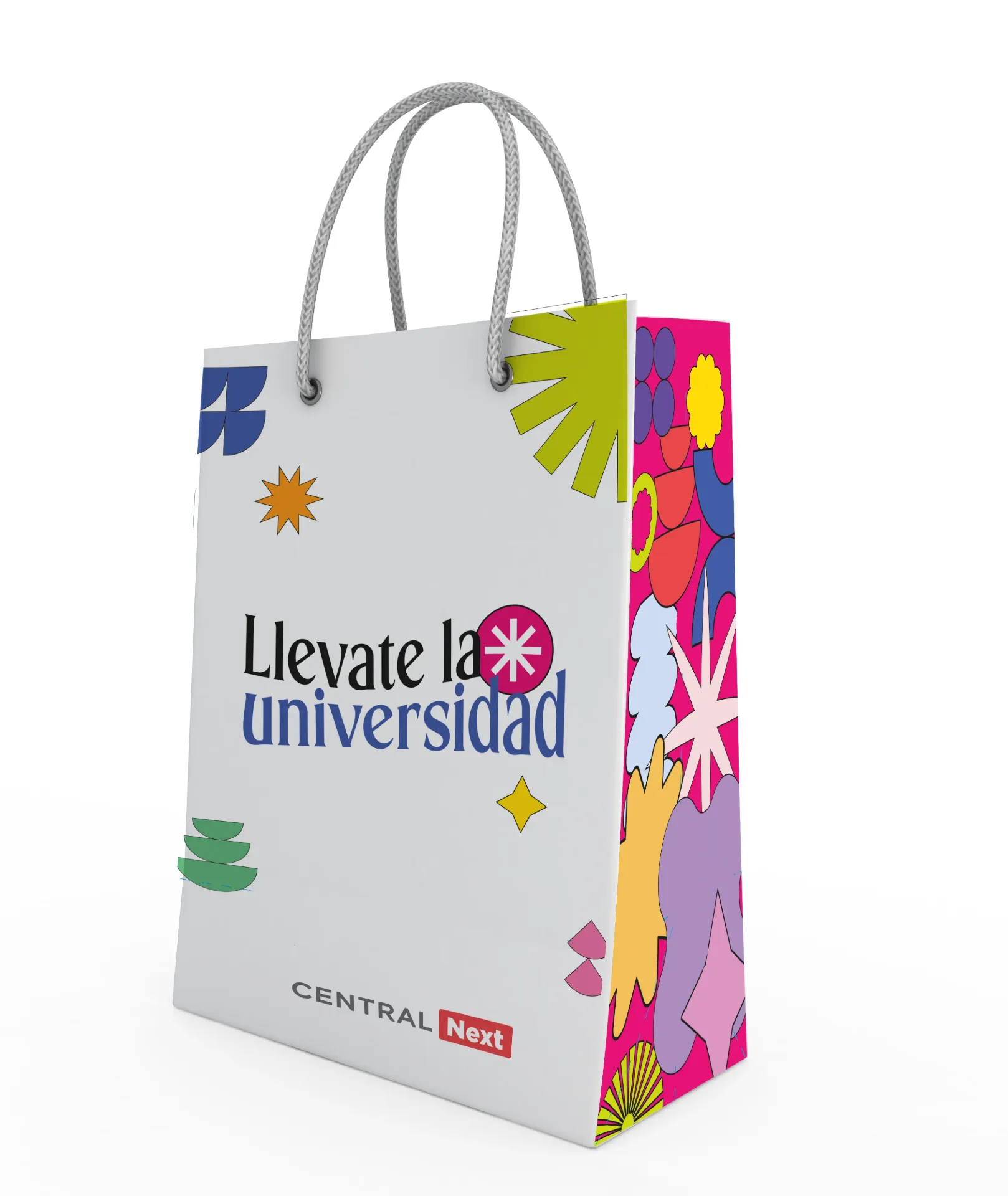 Bolsa 28x24x12cm (4/0 cmyk, Triplex, 290gr, Brillo 1 lado, Troquel Nuevo, Sectorizado 1 lado, cuerda comun)